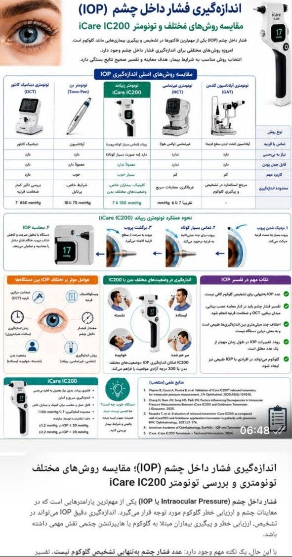 اندازه گیری فشار چشم(lop) ؛ مقایسه روش های مختلف تونومتری و بررسی تونومتر icare ic200